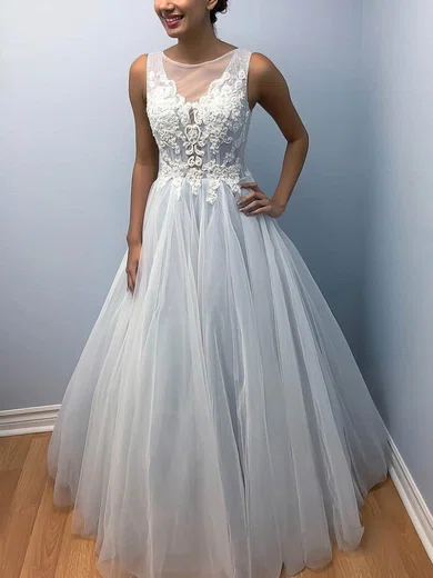 Ball Gown/Princess Scoop Neck Tulle Floor-length Wedding Dresses With Beading #Milly00024858