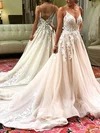 Ball Gown/Princess V-neck Tulle Court Train Wedding Dresses With Appliques Lace #Milly00024902