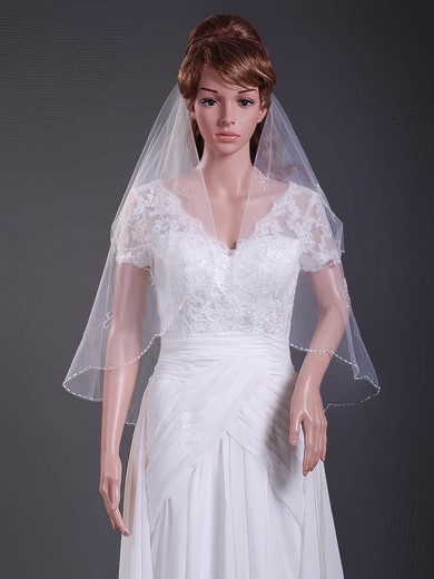 Two-tier Tulle Elbow Wedding Veils with Beaded Edge #1430118