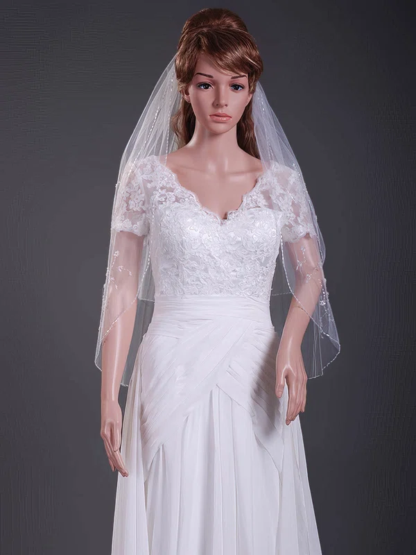Fabulous Two-tier Tulle Elbow Wedding Veils with Beaded Edge #1430122