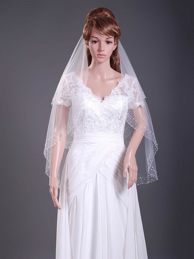 Two-tier Tulle Elbow Wedding Veils with Beaded Edge #1430126
