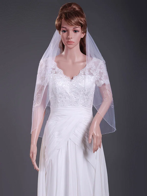 Beautiful Two-tier Tulle Elbow Wedding Veils with Pencil Edge #1430128
