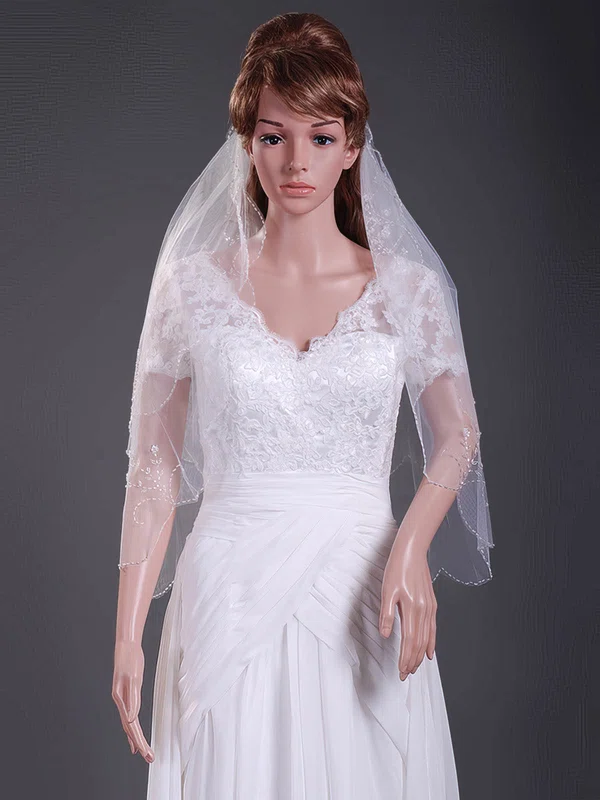 Two-tier Tulle Elbow Wedding Veils with Pencil Edge #1430130