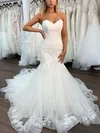 Trumpet/Mermaid Sweetheart Tulle Sweep Train Wedding Dresses With Appliques Lace #Milly00025056