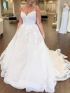 Ball Gown/Princess V-neck Tulle Sweep Train Wedding Dresses With Appliques Lace #Milly00025077