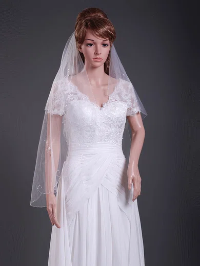 Two-tier Fingertip Wedding Veils with Pencil Edge #1430136