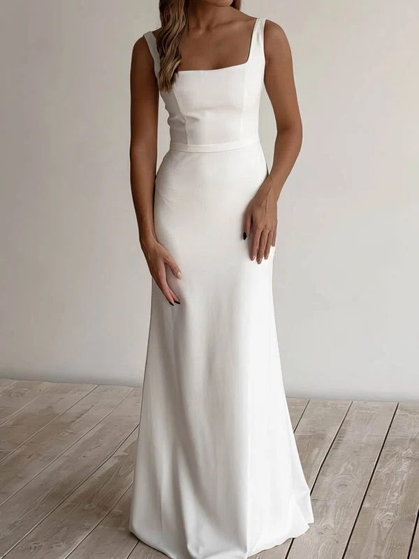 Sheath/Column Square Neckline Stretch Crepe Floor-length Wedding Dresses #Milly00025139