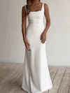 Sheath/Column Square Neckline Stretch Crepe Floor-length Wedding Dresses #Milly00025139