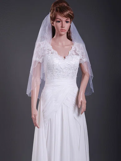 Two-tier Elbow Wedding Veils with Beaded Edge #1430147
