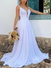 A-line V-neck Chiffon Sweep Train Wedding Dresses With Sashes / Ribbons #Milly00025227