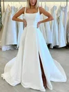 A-line Square Neckline Satin Sweep Train Wedding Dresses With Split Front #Milly00025229