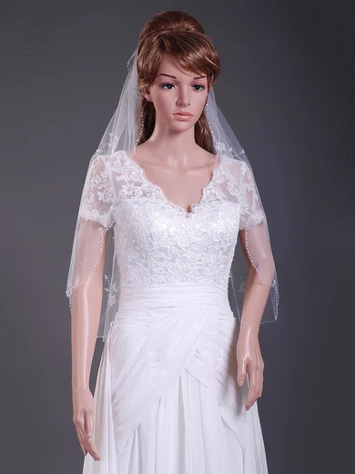 One-tier Elbow Wedding Veils with Scalloped Edge #1430150