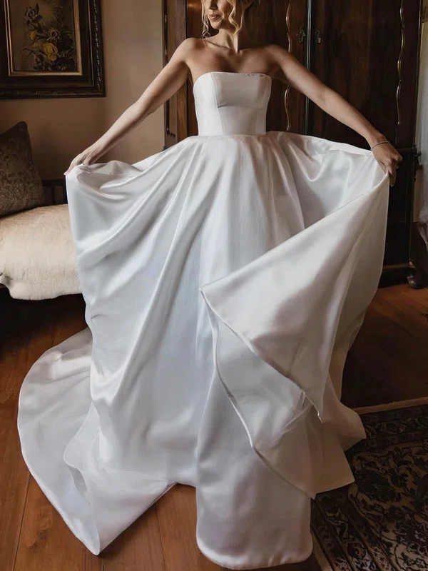 Ball Gown/Princess Straight Satin Court Train Wedding Dresses #Milly00025243