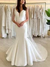 Trumpet/Mermaid V-neck Satin Sweep Train Wedding Dresses #Milly00025252