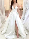 Ball Gown/Princess V-neck Satin Sweep Train Wedding Dresses With Split Front #Milly00025256