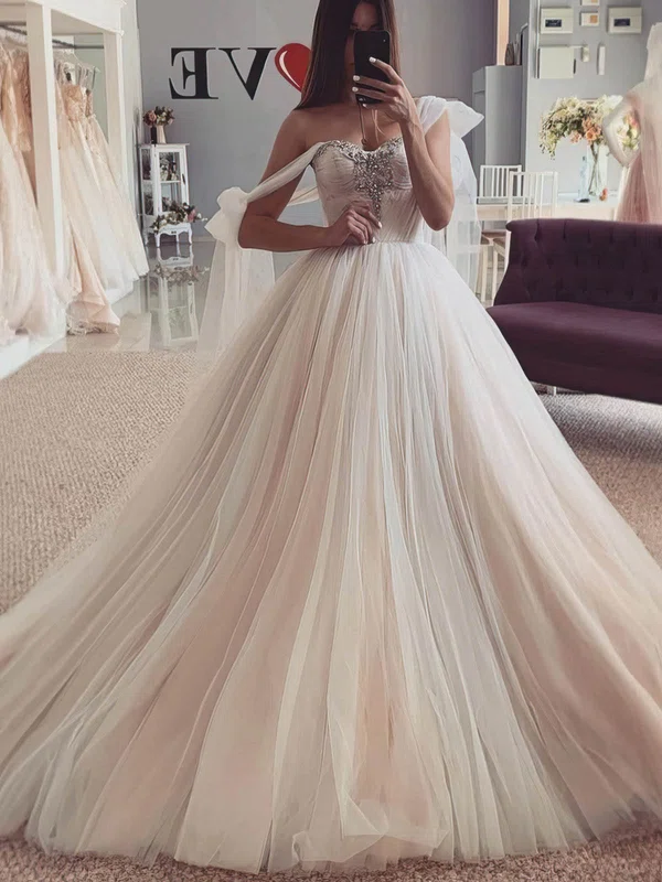 Ball Gown/Princess Off-the-shoulder Tulle Sweep Train Wedding Dresses With Crystal Detailing #Milly00025259