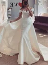 Sheath/Column Off-the-shoulder Satin Sweep Train Wedding Dresses With Crystal Detailing #Milly00025260