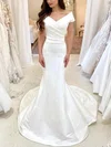 Trumpet/Mermaid Off-the-shoulder Satin Sweep Train Wedding Dresses With Ruffles #Milly00025261