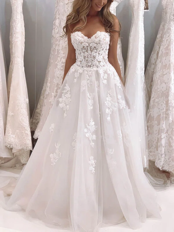 Ball Gown/Princess Sweetheart Tulle Sweep Train Wedding Dresses With Appliques Lace #Milly00025306