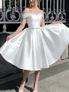 A-line Off-the-shoulder Satin Knee-length Wedding Dresses With Bow #Milly00025315