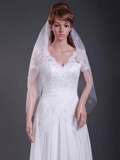 Gorgeous Two-tier Elbow Wedding Veils with Pencil Edge #1430159