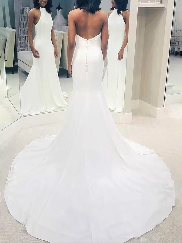 Trumpet/Mermaid High Neck Stretch Crepe Court Train Wedding Dresses #Milly00025351