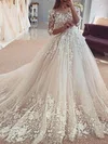 Ball Gown/Princess Scoop Neck Tulle Sweep Train Wedding Dresses With Appliques Lace #Milly00025369