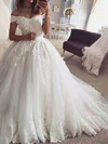 Ball Gown/Princess Off-the-shoulder Tulle Sweep Train Wedding Dresses With Appliques Lace #Milly00025372