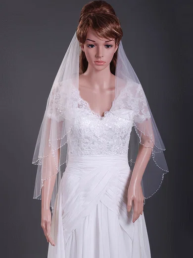 Two-tier Elbow Wedding Veils with Beaded Edge #1430163