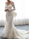 Trumpet/Mermaid Scoop Neck Tulle Sweep Train Wedding Dresses With Bow #Milly00025418