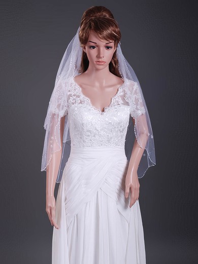 Two-tier Tulle Elbow Wedding Veils with Beaded Edge #1430171