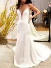 Sheath/Column V-neck Stretch Crepe Sweep Train Wedding Dresses #Milly00025707