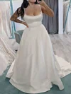 A-line Scoop Neck Satin Sweep Train Wedding Dresses With Beading #Milly00025708