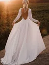 A-line Scoop Neck Satin Sweep Train Wedding Dresses #Milly00025731