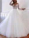 Ball Gown/Princess Off-the-shoulder Tulle Lace Sweep Train Wedding Dresses #Milly00025745