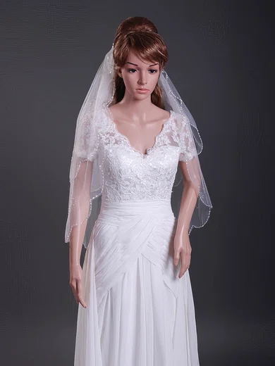Delicate Two-tier Tulle Elbow Wedding Veils with Scalloped Edge #1430175