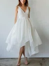 A-line V-neck Organza Asymmetrical Wedding Dresses #Milly00025539