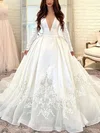 Ball Gown/Princess V-neck Satin Organza Sweep Train Wedding Dresses With Sashes / Ribbons #Milly00026004