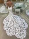 Trumpet/Mermaid V-neck Lace Tulle Sweep Train Wedding Dresses With Appliques Lace #Milly00026028