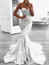 Trumpet/Mermaid Sweetheart Lace Tulle Sweep Train Wedding Dresses With Appliques Lace #Milly00026062