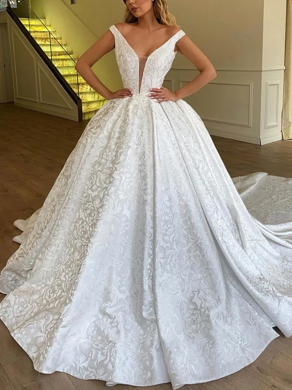 Ball Gown/Princess Off-the-shoulder Lace Sweep Train Wedding Dresses #Milly00026072