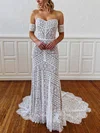 Trumpet/Mermaid Sweetheart Lace Sweep Train Wedding Dresses #Milly00026247