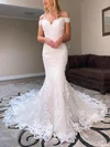 Trumpet/Mermaid Off-the-shoulder Tulle Sweep Train Wedding Dresses With Appliques Lace #Milly00026413