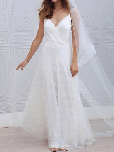 A-line V-neck Lace Floor-length Wedding Dresses #Milly00026458