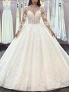 Ball Gown/Princess High Neck Lace Sweep Train Wedding Dresses With Appliques Lace #Milly00026739