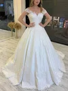 Ball Gown/Princess Off-the-shoulder Satin Sweep Train Wedding Dresses With Appliques Lace #Milly00026766