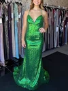 Trumpet/Mermaid V-neck Sequined Sweep Train Prom Dresses #Milly020113828