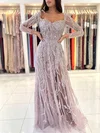 Sheath/Column V-neck Satin Tulle Detachable Prom Dresses With Beading #Milly020113843