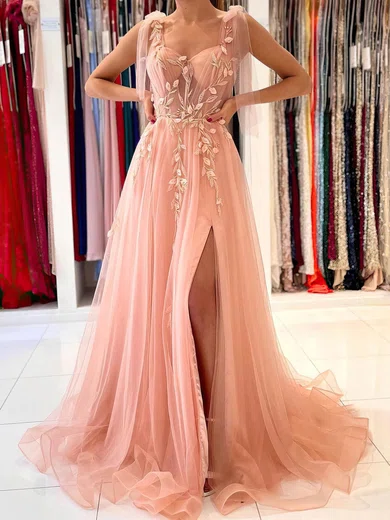 Ball Gown V-neck Tulle Prom Dresses With Appliques #Milly020113844