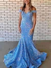 Sheath/Column Off-the-shoulder Sequined Sweep Train Prom Dresses #Milly020113849